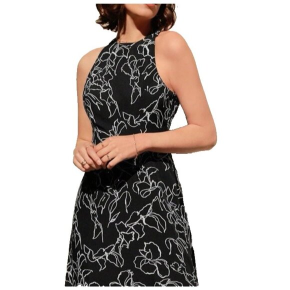 Ralph Lauren Dress PS Petite Small SILK A Line Black Ivory Crew Neck Sleeveless - Picture 1 of 7